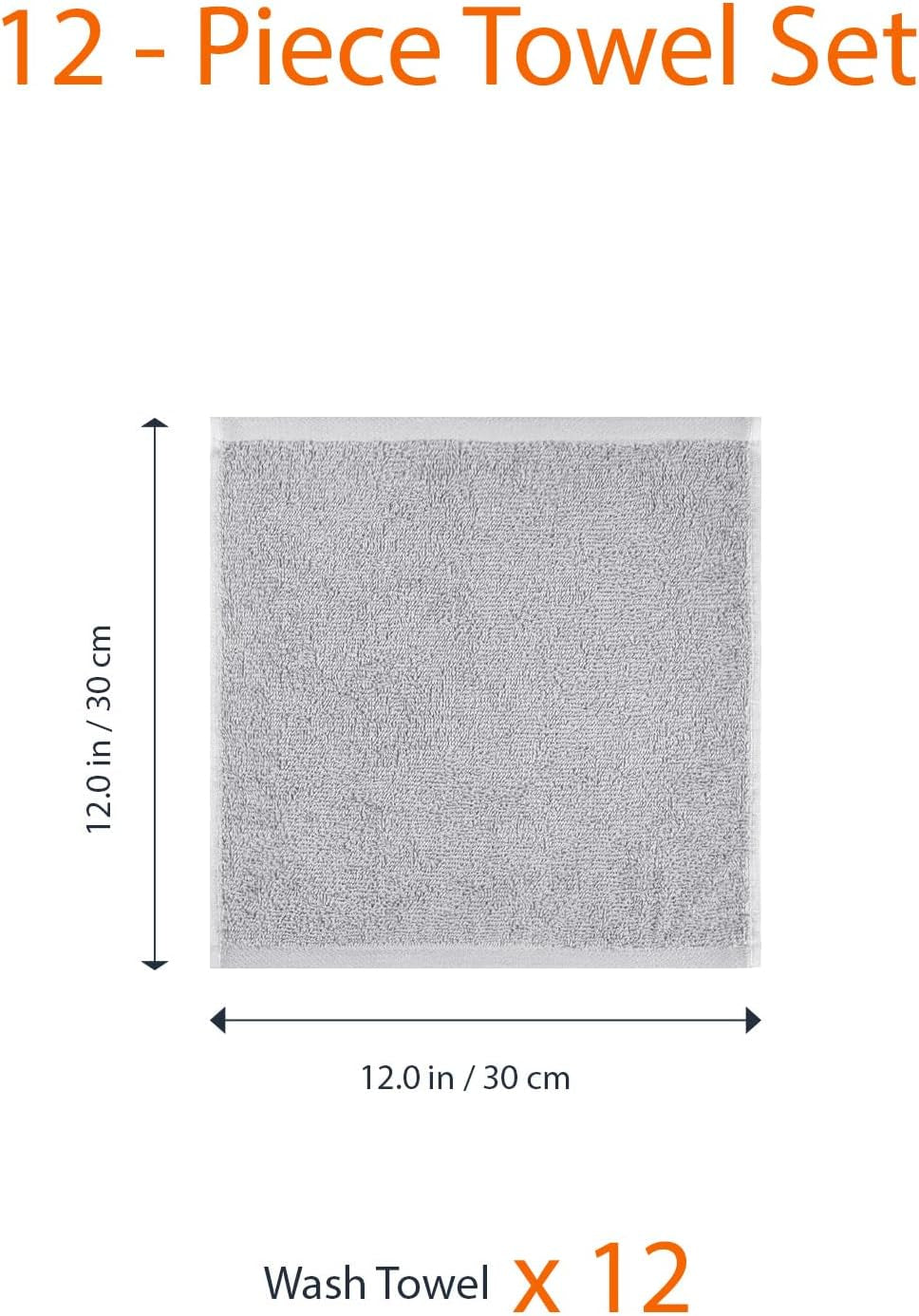 12-Pack Extra Absorbent 100% Cotton Face Towels - Fast Drying Salon Towels in Grey (30 x 30 cm)