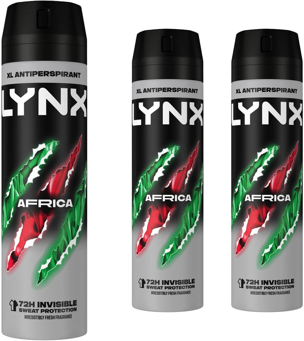 Lynx Africa 72-Hour Odour & Wetness Protection Anti-Perspirant Deodorant Spray - 200ml Pack of 3 for All-Day Freshness