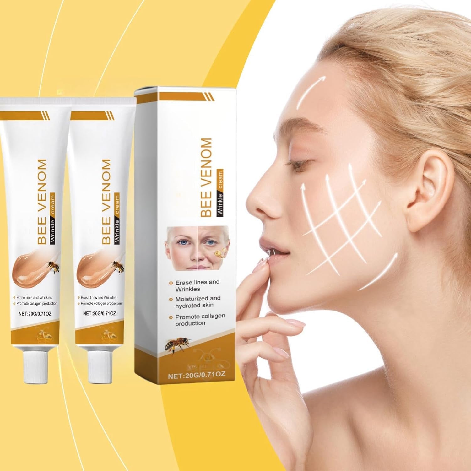 Revitalize Your Skin: 2PCS Bee Venom Anti-Wrinkle Firming Cream for All Skin Types - Multi-Purpose Moisturizer & Age-Defying Treatment