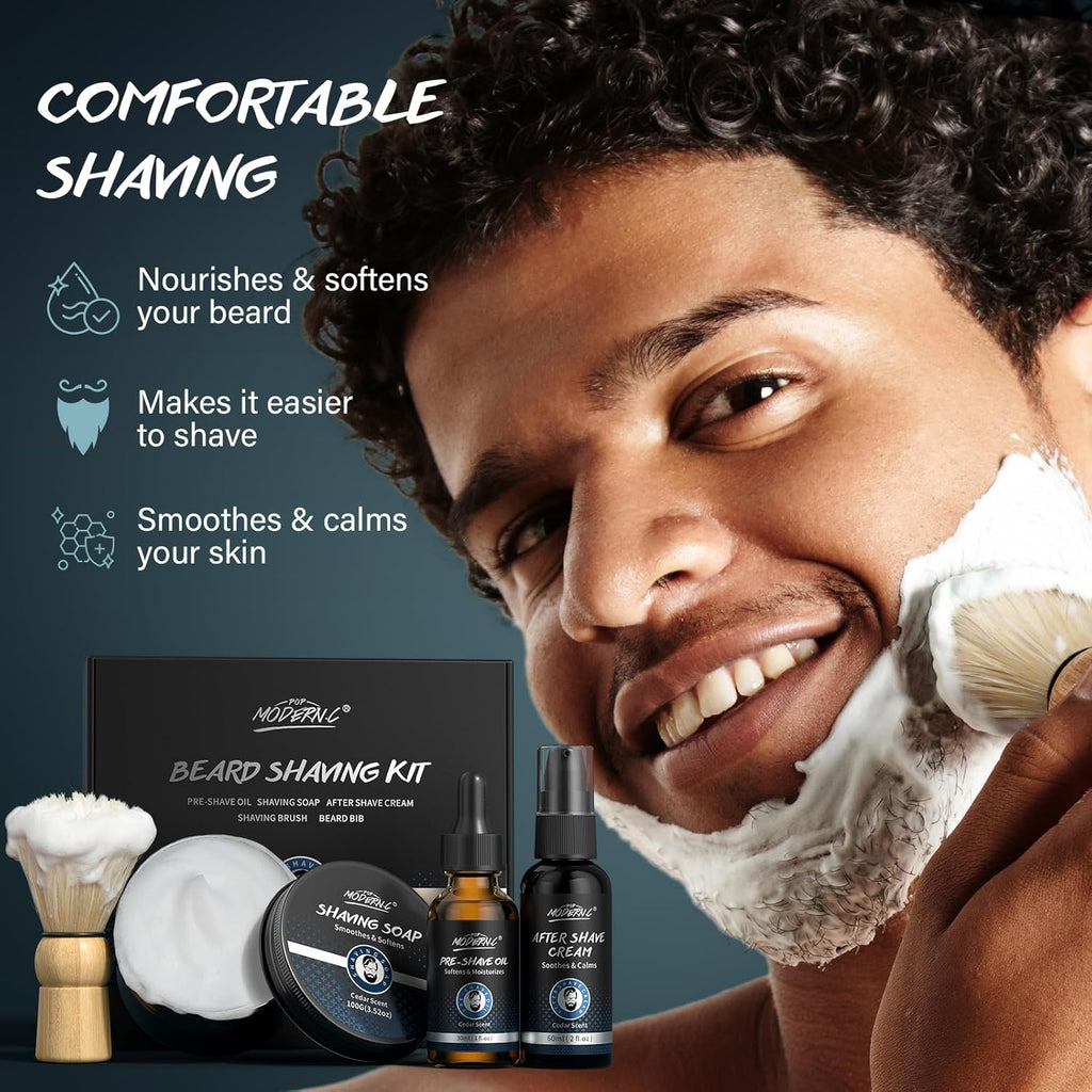 Ultimate 5-Piece Men's Shaving Kit - Perfect Gift Set with Shaving Soap, Beard Bib, Pre & After Shave Essentials, Ideal for Christmas, Birthdays, and Father's Day!