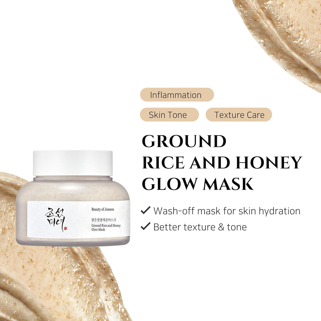 Ground Rice and Honey Glow Mask Wash-Off Face Pack with Rice Honey for Hydrating Exfoliating Soothing All in One Simple Step Korean Skin Care for Women Men 150Ml