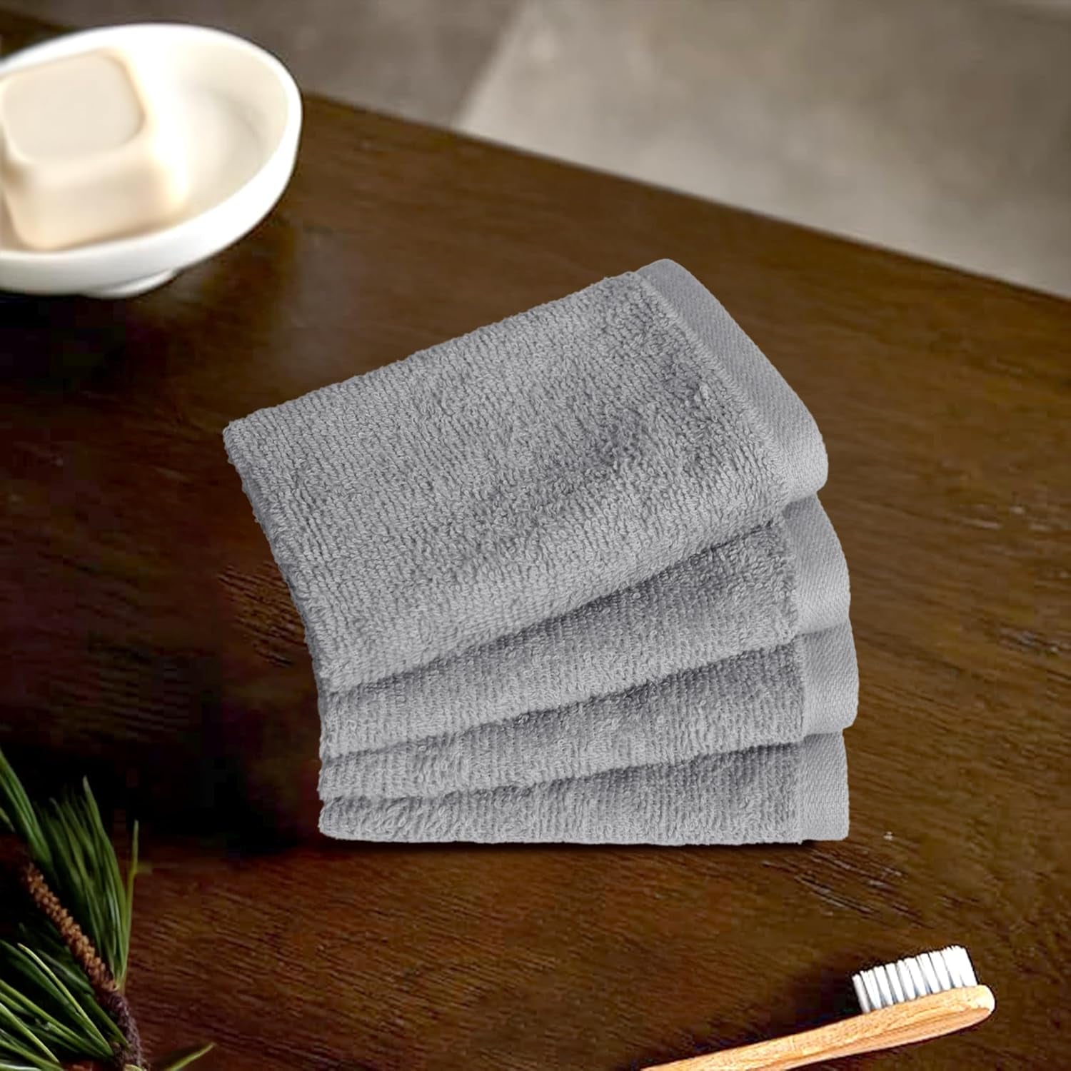 12-Pack Extra Absorbent 100% Cotton Face Towels - Fast Drying Salon Towels in Grey (30 x 30 cm)