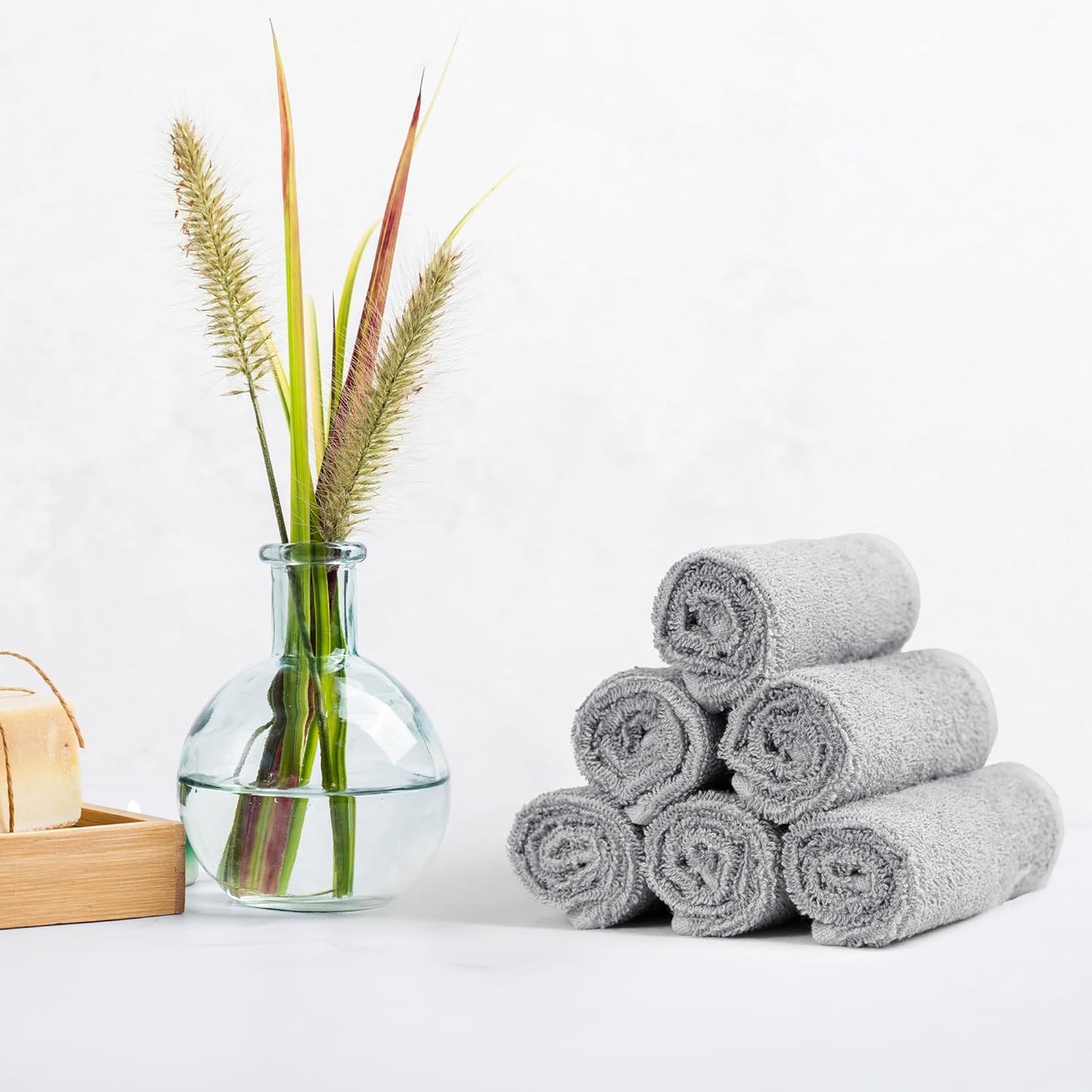12-Pack Extra Absorbent 100% Cotton Face Towels - Fast Drying Salon Towels in Grey (30 x 30 cm)
