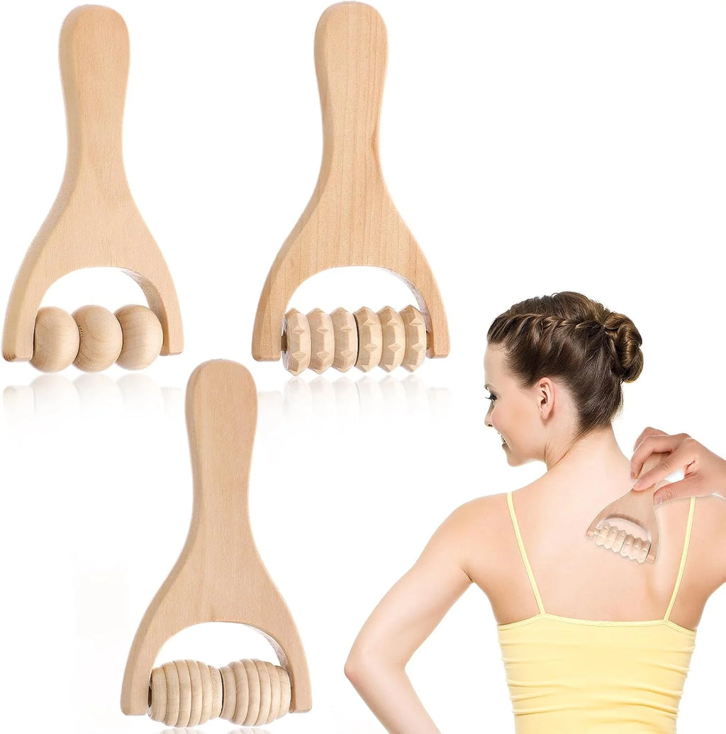 3Pcs Wooden Hand Massage Roller, Muscle Roller Stick, Manual Wood Therapy Massage Tools Massager Roller, for Relaxes Thigh, Leg, Hands Full Body Muscle Men Women