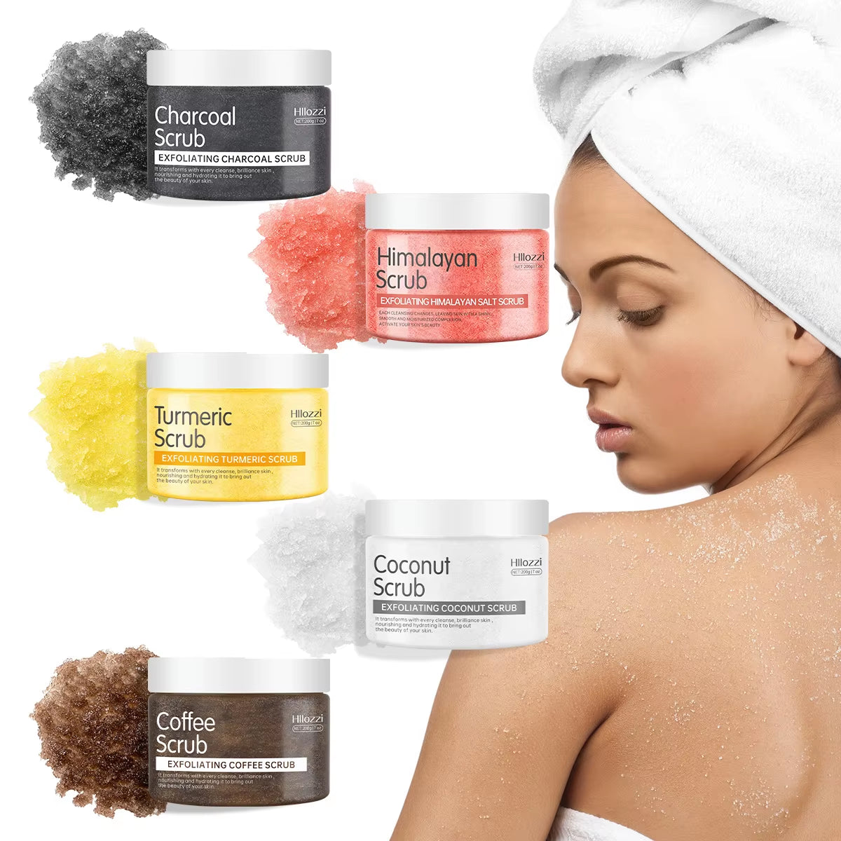 200G/7Oz Himalayan Salt, Coffee, Coconut, Turmeric, Bamboo Charcoal Scrub, Cleansing, Whitening, Exfoliation. Use in the Bath