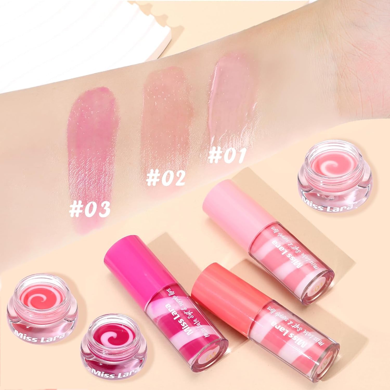 2Pcs Tinted Lip Gloss & Balm Set - Moisturizing Lip Plumper Jelly for a Dewy Finish, Long-Lasting Color #01
