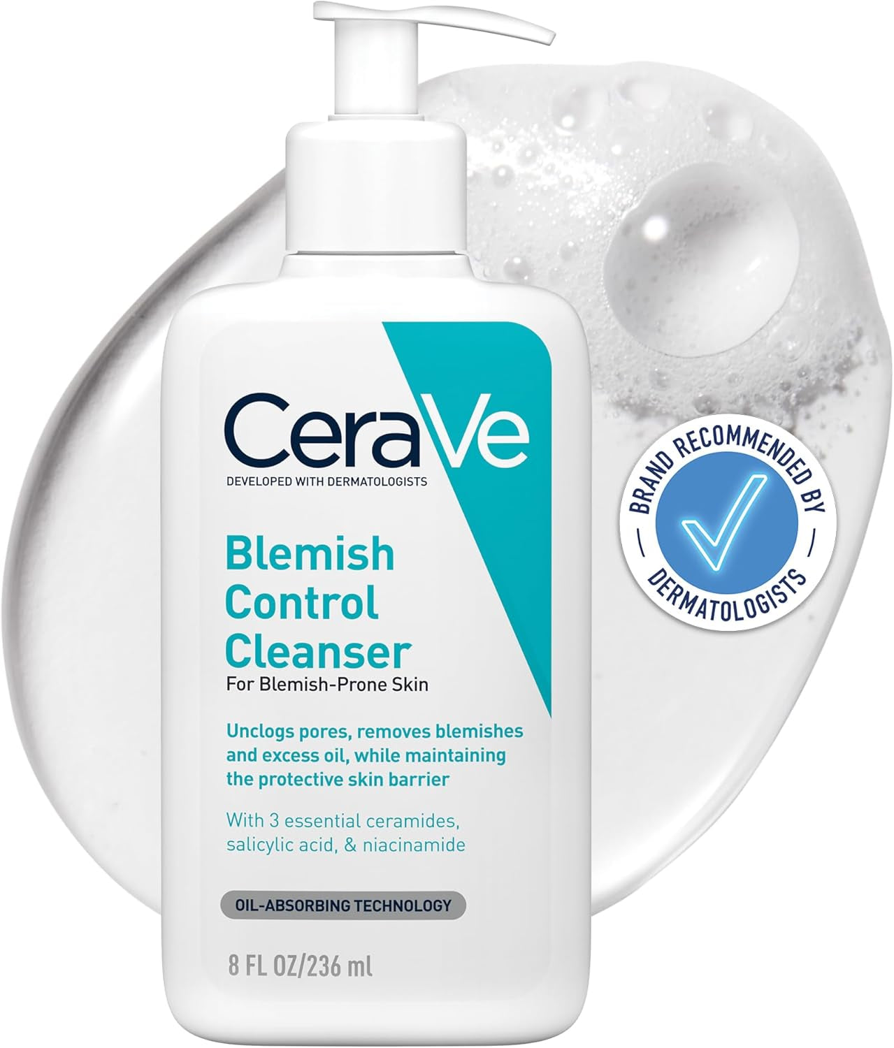 CeraVe Blemish Control Face Cleanser - 2% Salicylic Acid & Niacinamide for Clearer Skin - 236ml