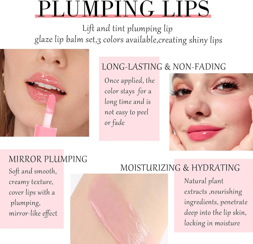 2Pcs Tinted Lip Gloss & Balm Set - Moisturizing Lip Plumper Jelly for a Dewy Finish, Long-Lasting Color #01